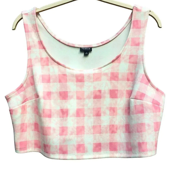 Torrid Women’s Plus Size 2X Pink Plaid Cropped Tank Top - Picture 3 of 6